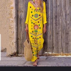Maxi Long Sleeve Yellow BOHO Dress